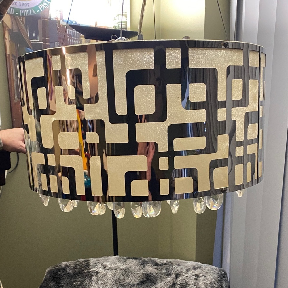 Modern Black and Gold Pendant Light/Chandelier with Crystal Accents